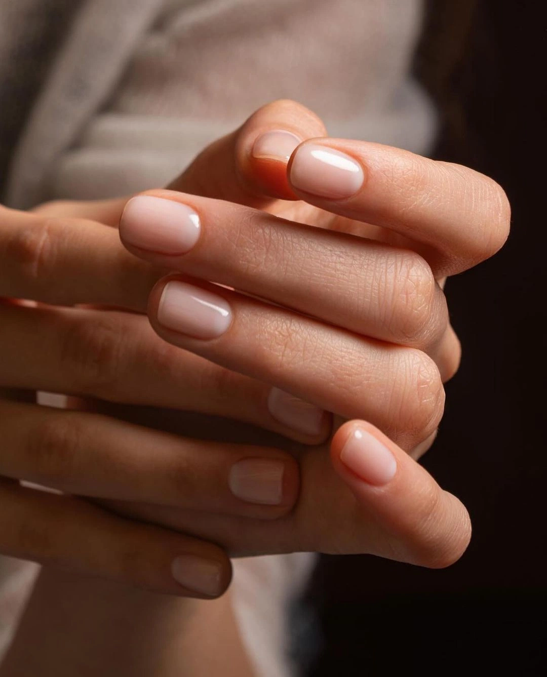 Manos con uñas de soft gel en tono nude